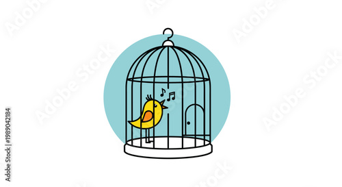 Yellow Bird Sings in Cage.