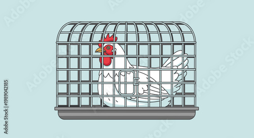 White Rooster in Metal Cage.