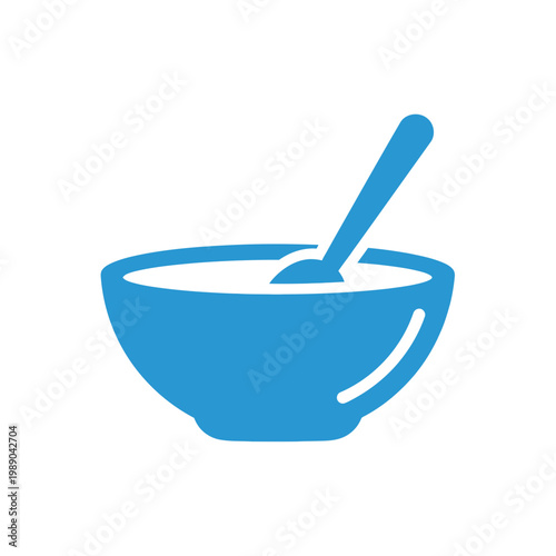 Blue bowl with spoon icon, simple flat design