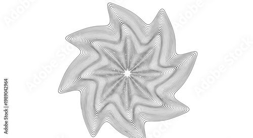 Abstract geometric pattern consisting of fine black lines forming a complex wavy star or spiral shape on a white background.