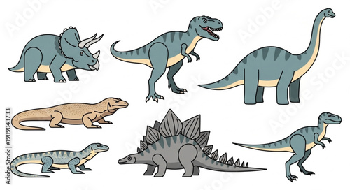 Collection of diverse prehistoric dinosaur illustrations.