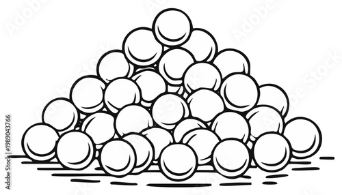 Pile of Balls Stacked in a Pyramid Shape Simple Line Art Illustration Vector Graphic