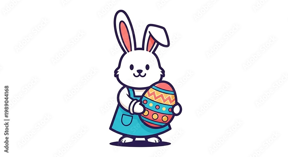Obraz premium Easter Bunny with Decorated Egg: A charming illustration captures an Easter bunny holding a beautifully decorated egg, symbolizing the joy and tradition of the holiday season. 