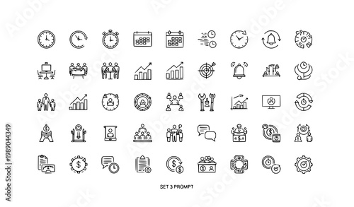 Mega business line icons set corporate office productivity management UI vector eps10