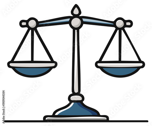 Cartoon scale of justice balancing in equilibrium legal concept