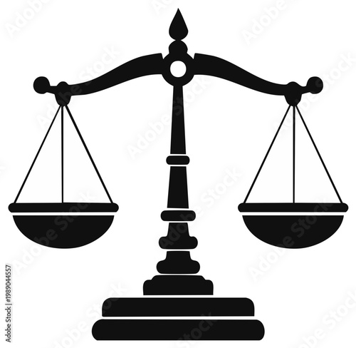 Iconic black and white scales of justice symbol symbolizing equality impartiality balance legal fairness and judgment