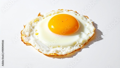A culinary cultural digital illustration of a single fried egg on a white background. The egg features a bright yellow yolk centered within a fully cooked egg white, with slightly crisp golden-brown e