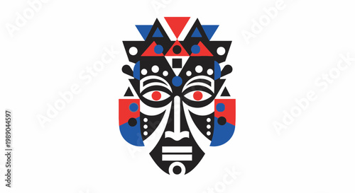 Tribal mask with geometric patterns face.