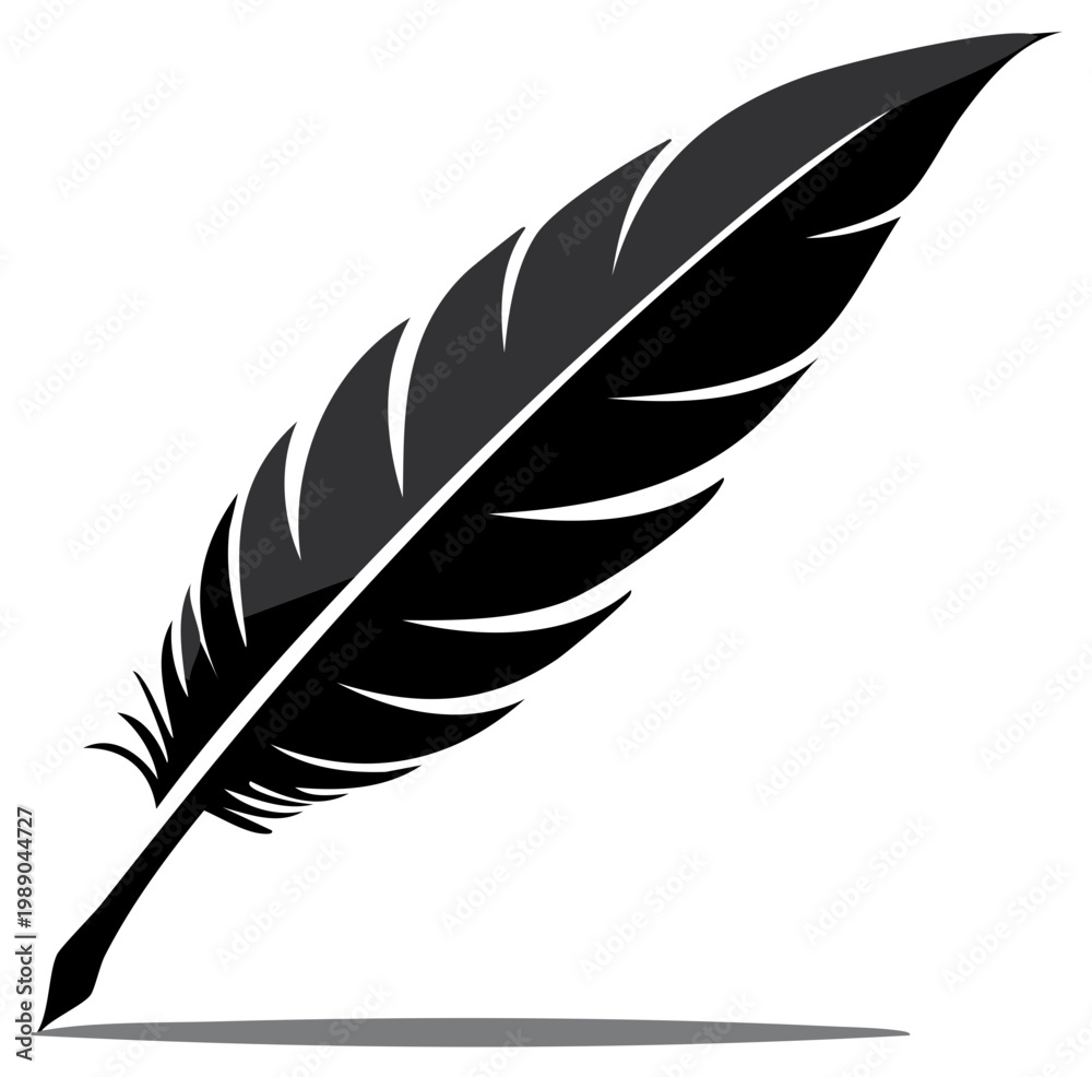 Obraz premium Stylized Black Feather Illustration - Writing Quill Detail for Creative Projects and Designs