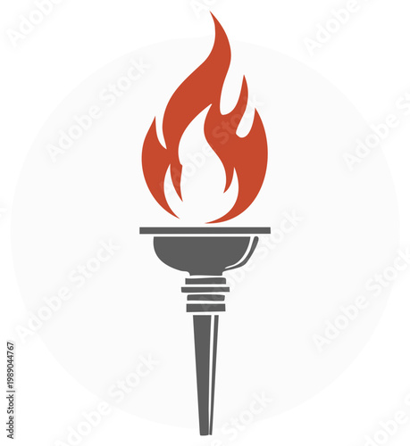 Symbol of a Burning Torch with Flames and a Stylized Handle