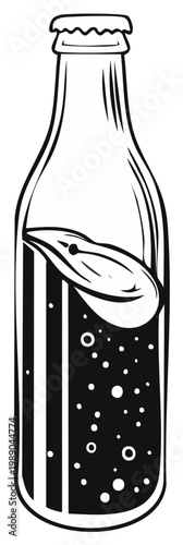 Vintage Glass Bottle Filled With Dark Carbonated Beverage and Bubbles