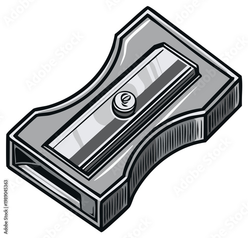 Hand-Drawn Grey Pencil Sharpener Illustration: Stationary Tool for School and Office, Artist Supplies