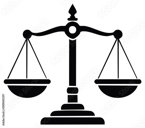 Silhouette of a classic justice scale representing balance and judgment