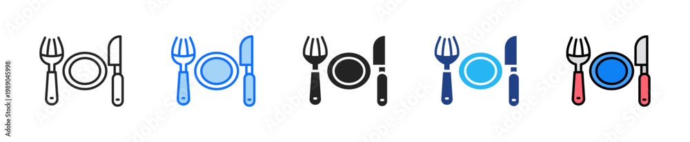 Naklejka premium Dinner Plate Icon Set Multiple Style Collection