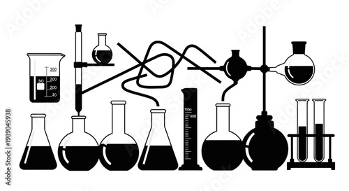 Laboratory Equipment Silhouette, Chemistry Science Glassware Collection