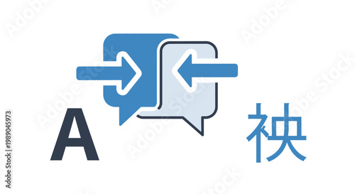 Language Translation Concept: Speech Bubbles with Arrows and Letters A and Chinese Character