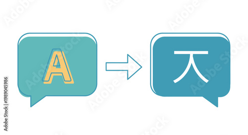 Language Translation Concept: Speech Bubbles with Letter A to Asian Character