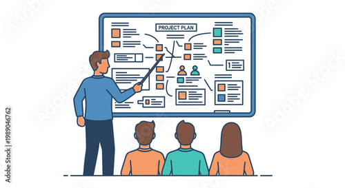 Man presenting to three people.