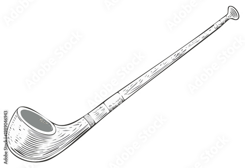 Detailed Illustration of a Long Briar Tobacco Pipe with Engraved Wood Texture