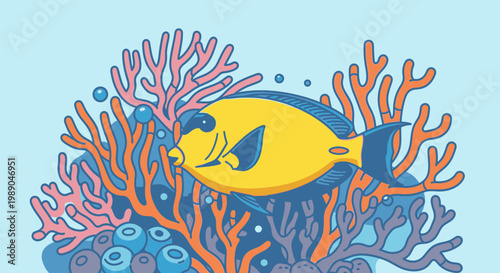 Yellow Fish Swimming Near Coral Reef 1.