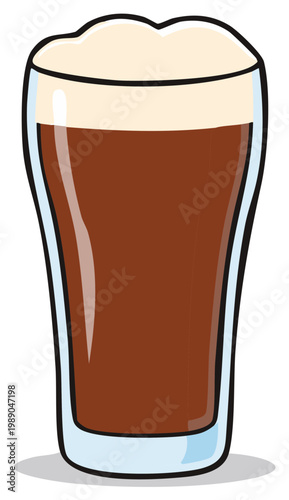Stylized Pint Glass of Dark Beer with Foamy Head Illustration