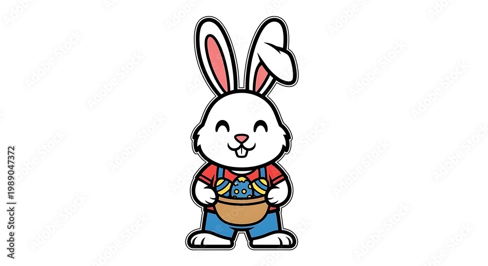 Obraz premium Easter Bunny's Basket: A cheerful and friendly cartoon bunny, stands in a flat graphic illustration. The bunny is ready to bring joy.