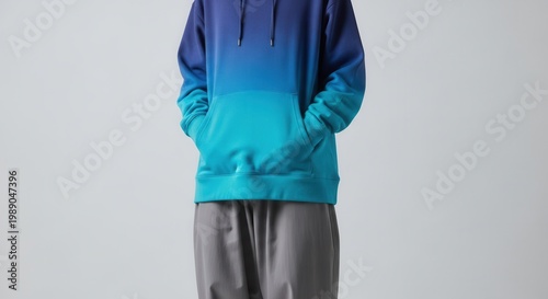 Dynamic blue to aqua gradient hoodie, an essential piece of contemporary casual clothing fashion