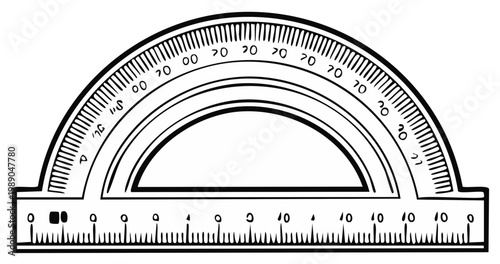 Simple semicircle protractor with clear degree markings and ruler edge for measuring angles