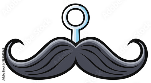Cartoon-style mustache with a loop, great for various design projects and themes.