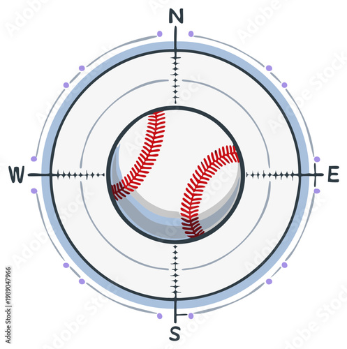 Baseball Compass Illustration with North South East and West Directions