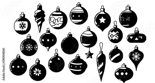 Black christmas ornaments collection with holiday season, christmas