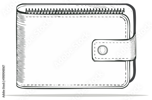 Hand drawn vector illustration of a classic closed wallet with a snap closure