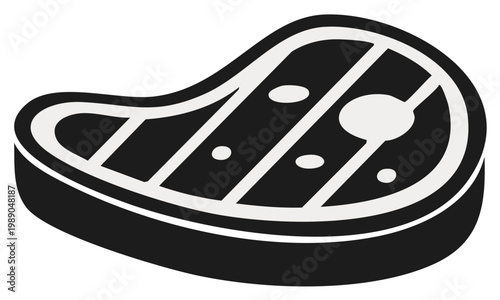 Stylized graphic steak illustration. Black and white grilled meat icon.