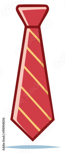 Stylish red necktie with diagonal yellow stripes cartoon illustration for business and fashion concepts
