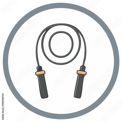 Illustration of a grey jump rope with orange accents in a round frame