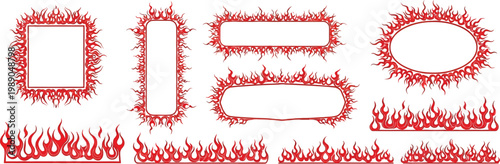 Flaming borders and frames with fire effects for graphic design