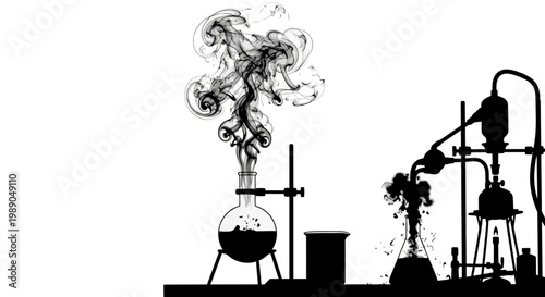 Science Experiment Silhouette: Chemical Reaction and Smoke in Laboratory