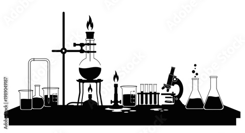 Science Laboratory Equipment Silhouette - Chemistry Research and Experimentation
