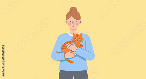 Woman holding cute orange cat.