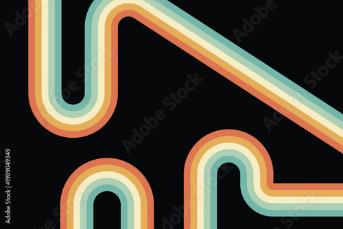 Retro Striped Abstract Background With Curved Rainbow Lines on Black Minimalist Canvas