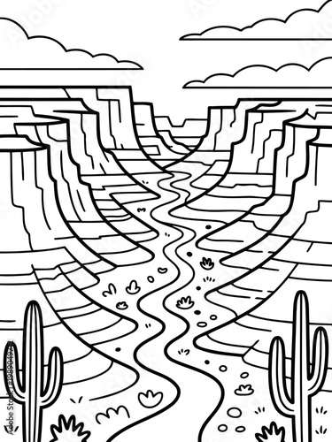 Canyon view: A dramatic and inspiring view of a grand canyon featuring a winding river and towering rock formations, capturing the raw beauty of the natural world.