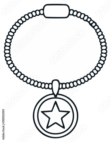 Outline Icon of a Beaded Bracelet with a Star Charm Dangle Simple and Stylish