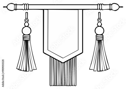 Decorative Banner with Ornate Tassels and Fringe on a Rod