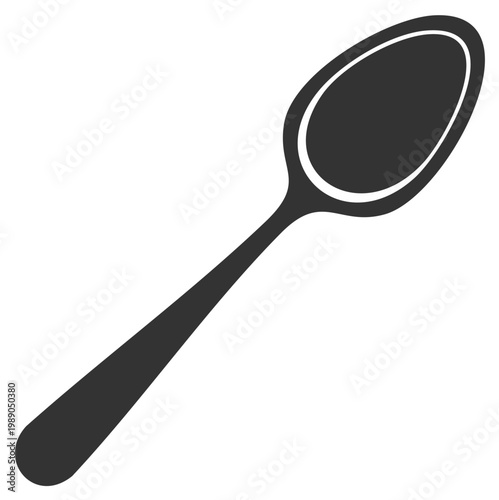 Simple silhouette of a dark gray spoon with a clean oval bowl and long handle
