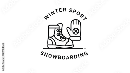 Winter sport snowboarding icon with a boot and a glove graphic for mountain resort activities and equipment.