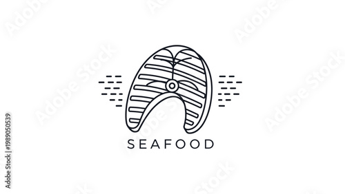 Minimalist seafood icon featuring a fish steak slice with wave details for restaurant menus and healthy eating.