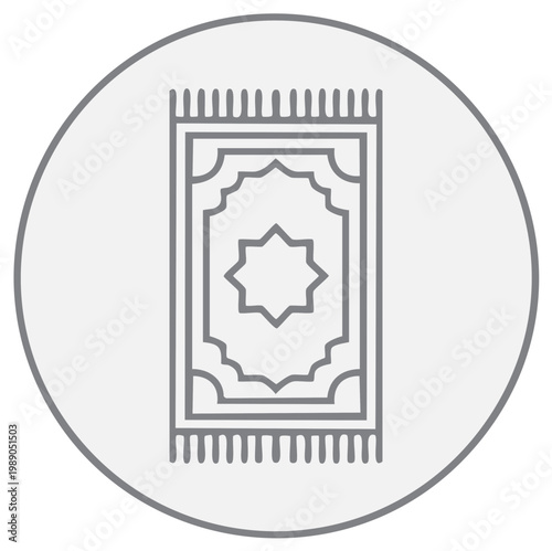 Islamic prayer rug icon with star pattern and tassels in a circle