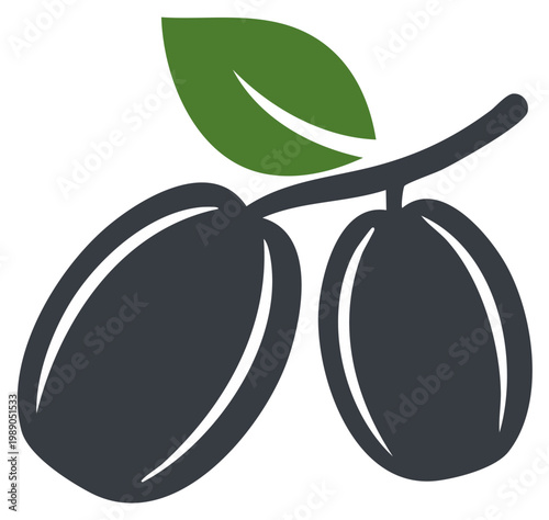 Olive Branch Illustration: Dark Olives and Green Leaf on Branch Icon