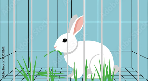 White rabbit in a cage eating 1.