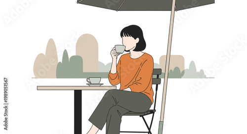 Woman sitting alone at outdoor table.